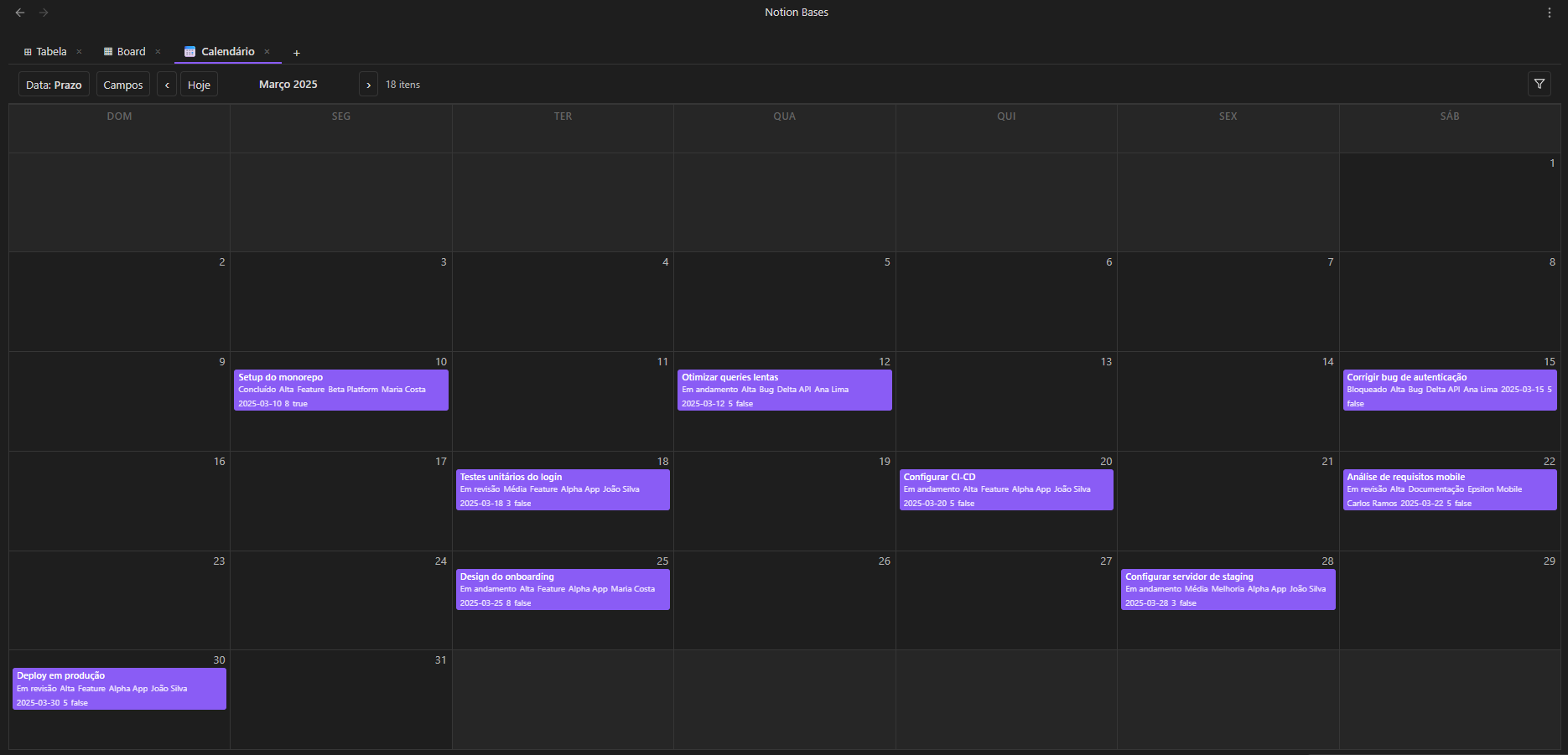 Calendar view